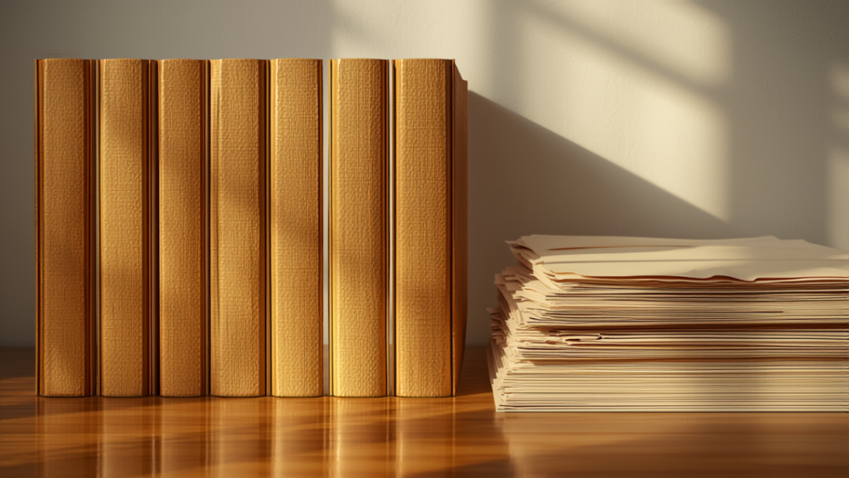 Trial bundle checklist: neatly organised legal ring binders and documents